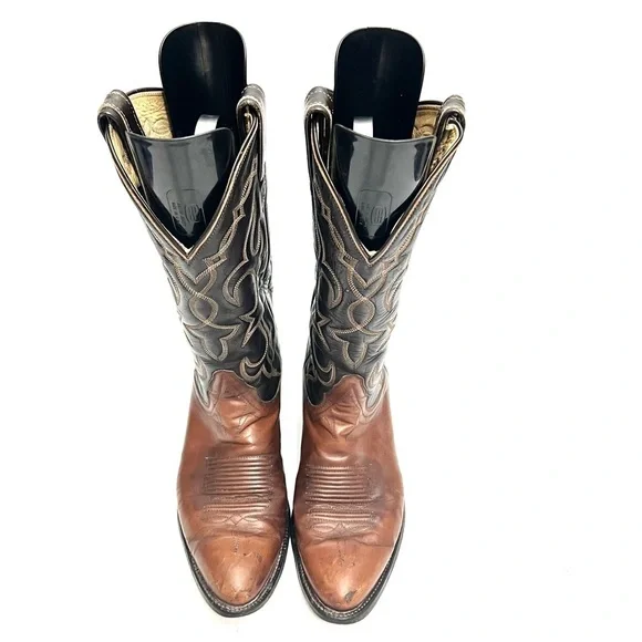 TONY LAMAVintage 1970s men's two tone leather western gold label cowboy boots